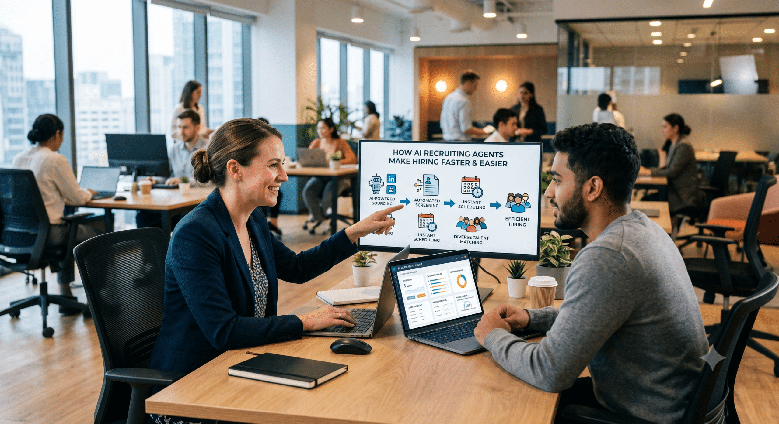 AI recruiting agent use cases for automated candidate sourcing, screening, scheduling, and talent matching.